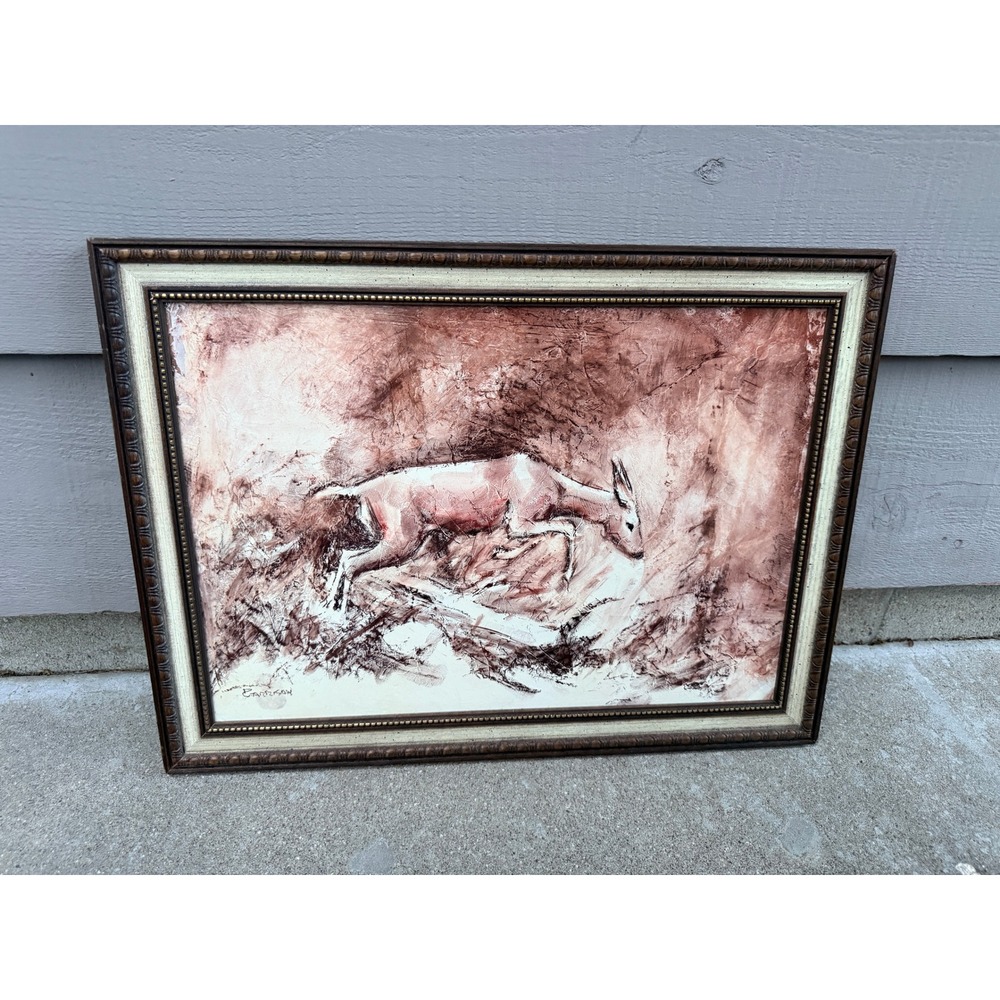 Original Signed David E Garrison Deer Wildlife Conte Crayon Framed Artwork - Picture 5 of 12